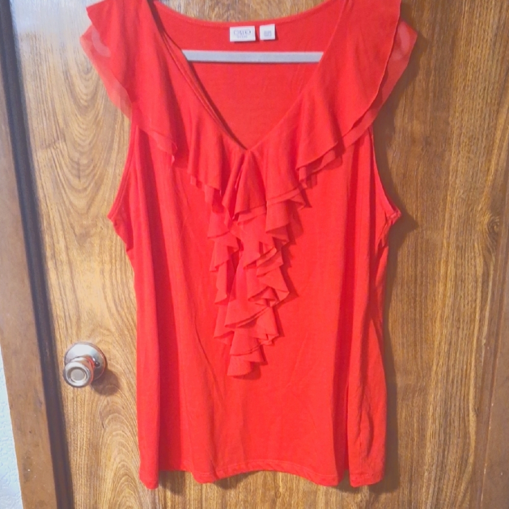 Red Ruffled Sleeveless Top